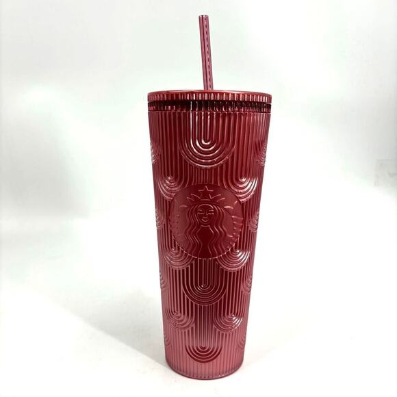 Starbucks 2022 Cold Cup Tumbler 24 oz Pink Pearl Shimmer Shell Mermaid Scales - Picture 2 of 7